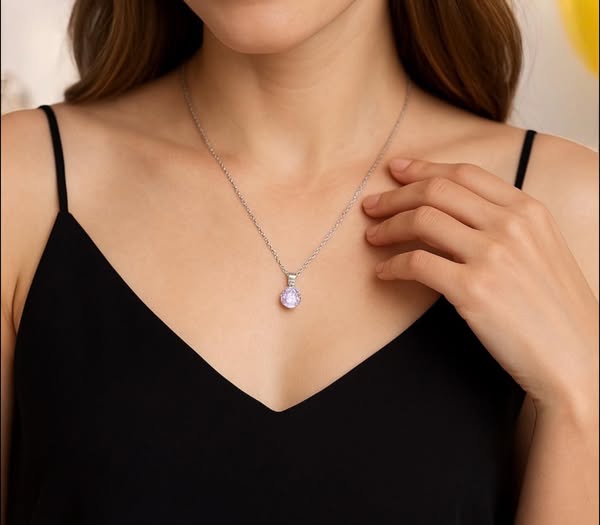 Сребърна висулка „Розов кварц“