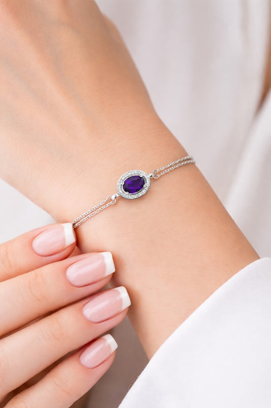Сребърна гривна „Аурора“ с аметист| BS SILVER JEWELLERY
