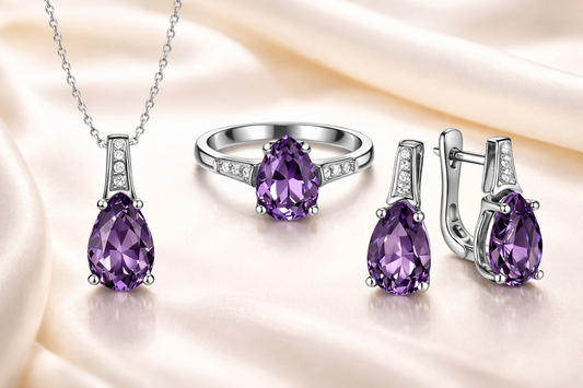 Сребърен комплект с естествен аметист| BS SILVER JEWELLERY