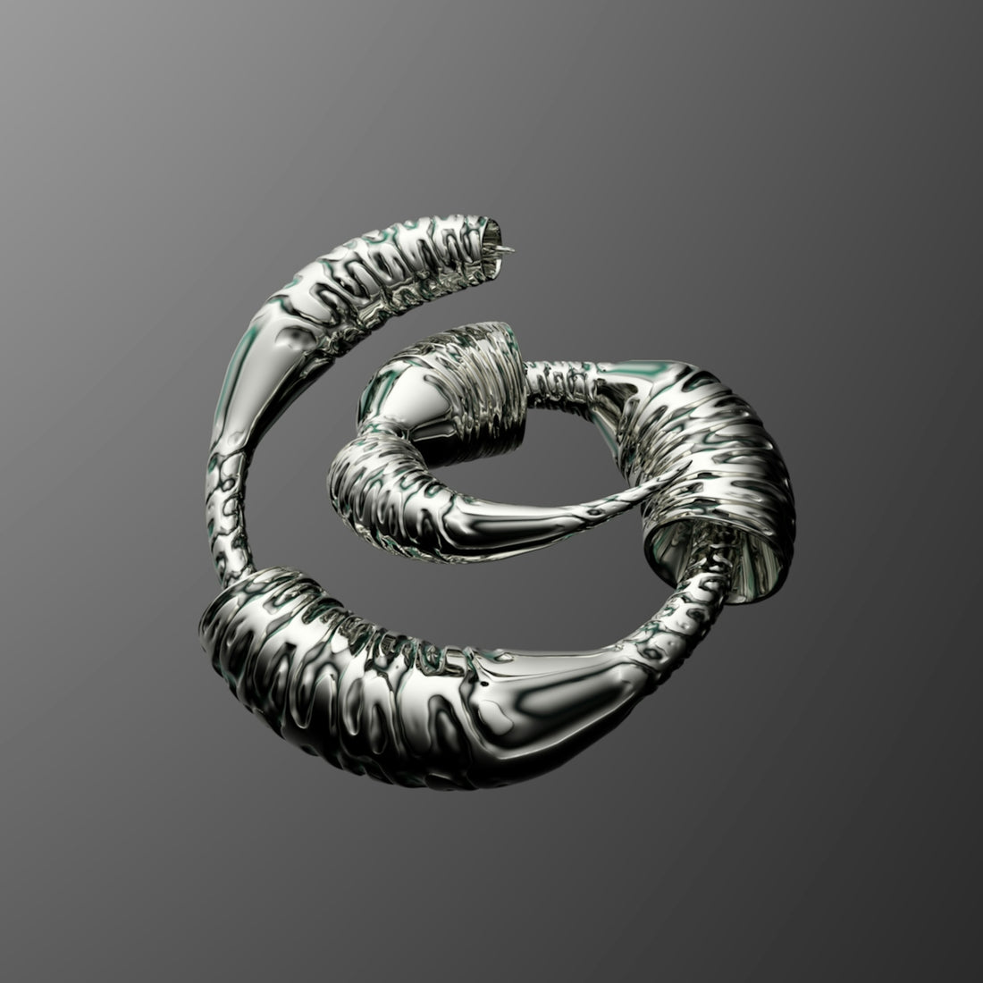 a silver ring with a spiral design on it