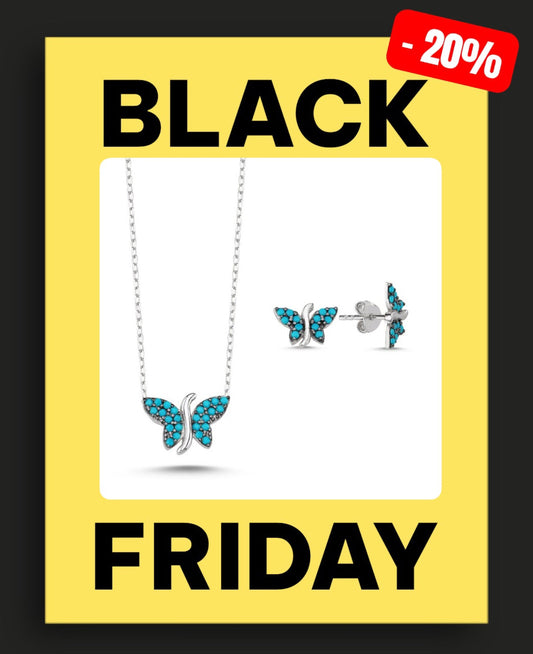 Сребърен комплект „Пеперуда“ с тюркоаз