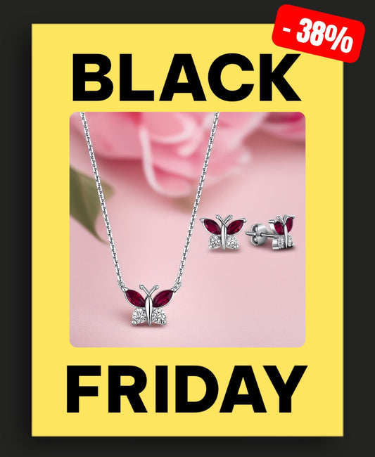 Сребърен комплект „Пеперуда“ в розово