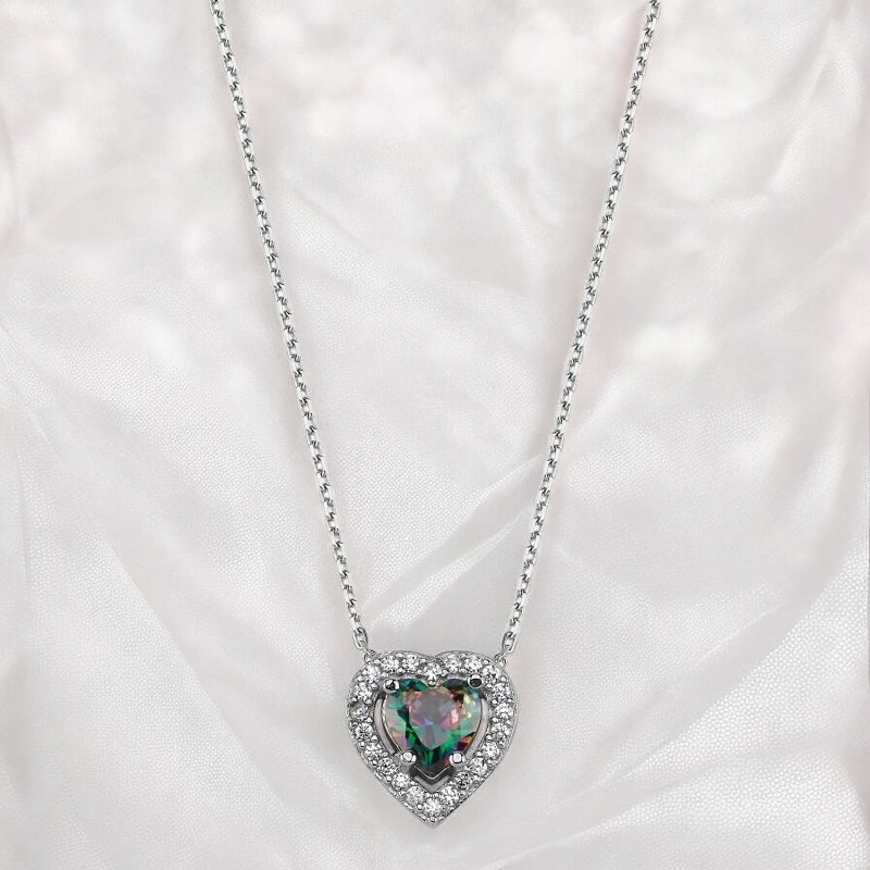 Сребърно колие „Сърце“ с мистичен топаз