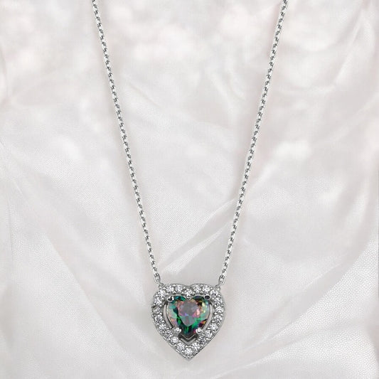 Сребърно колие „Сърце“ с мистичен топаз