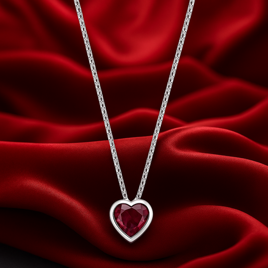 Сребърно колие „Любов“ с рубин