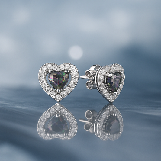 Сребърни обеци „Сърце“ с мистичен топаз