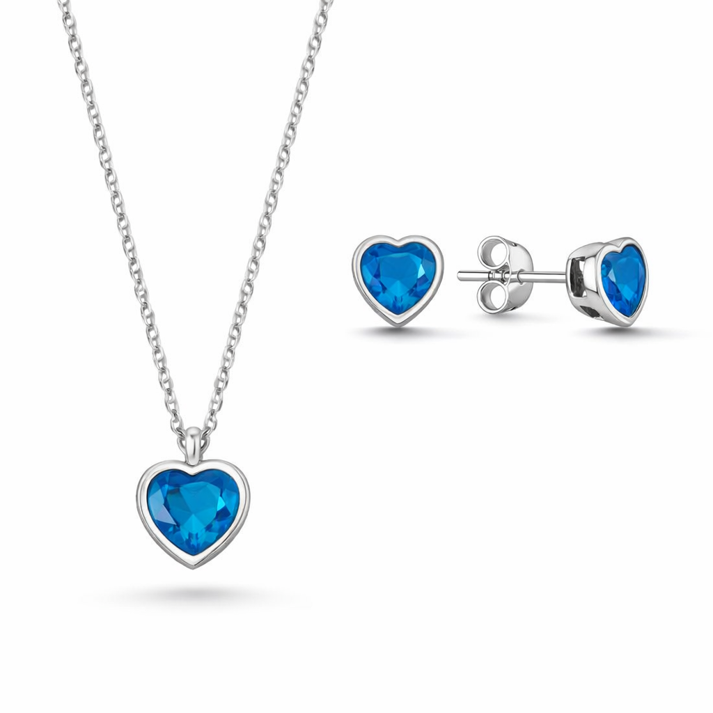 Сребърен комплект „Любов“ аквамарин - BS SILVER JEWELLERY