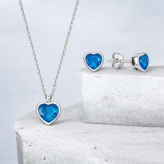 Сребърен комплект „Любов“ аквамарин - BS SILVER JEWELLERY