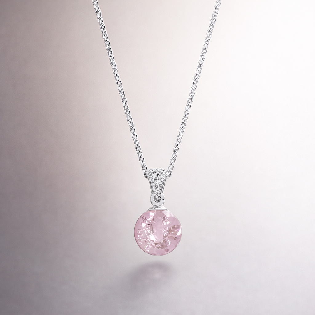 Сребърно колие „Розов кварц“ - BS SILVER JEWELLERY