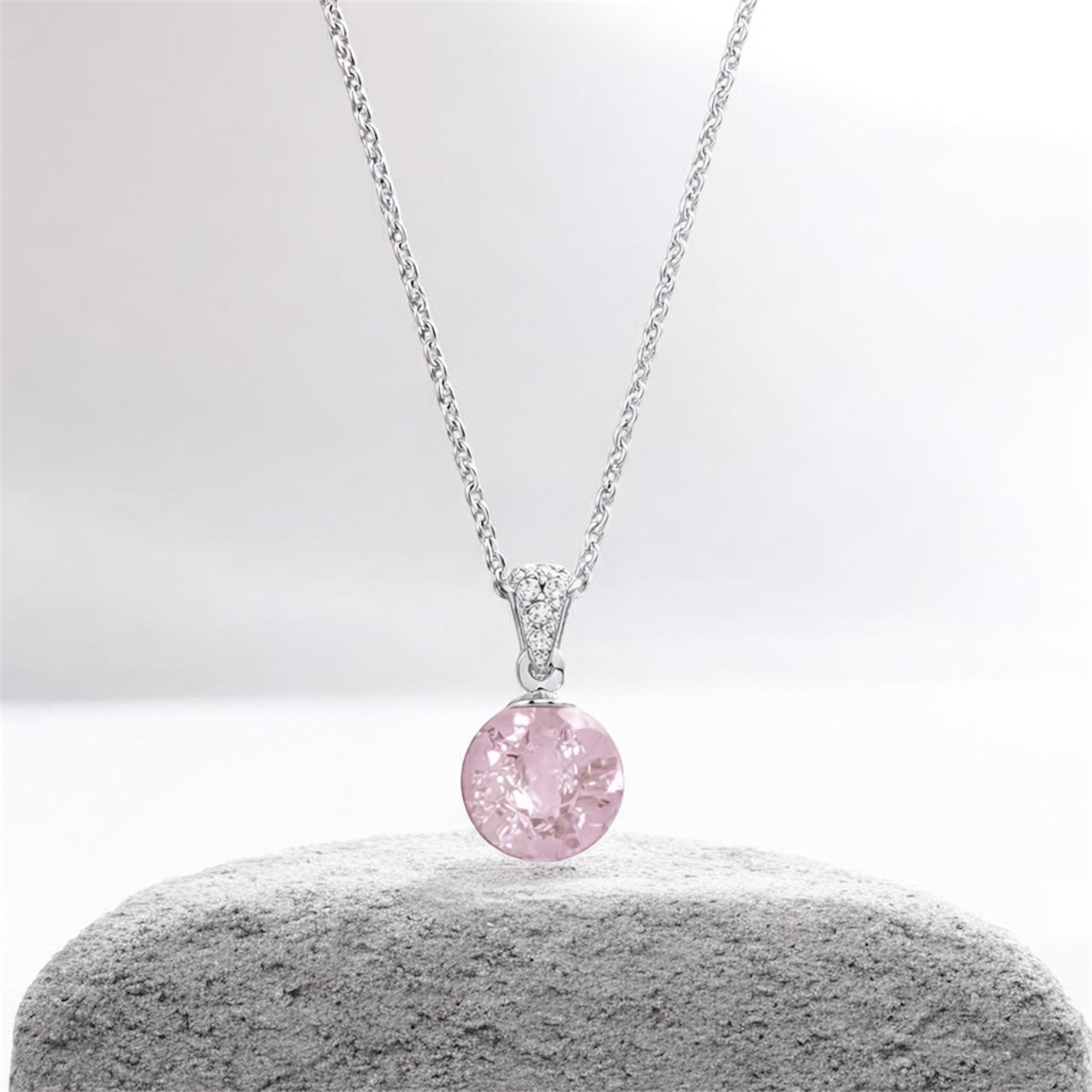 Сребърно колие „Розов кварц“ - BS SILVER JEWELLERY