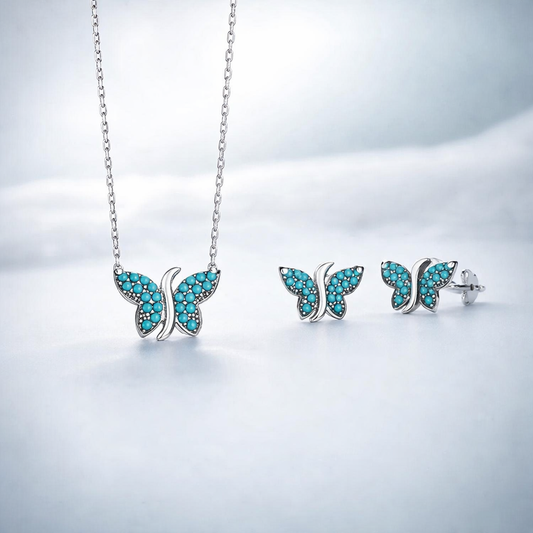 Сребърен комплект „Пеперуда“ с тюркоаз - BS SILVER JEWELLERY