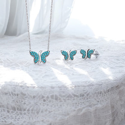 Сребърен комплект „Пеперуда“ с тюркоаз - BS SILVER JEWELLERY